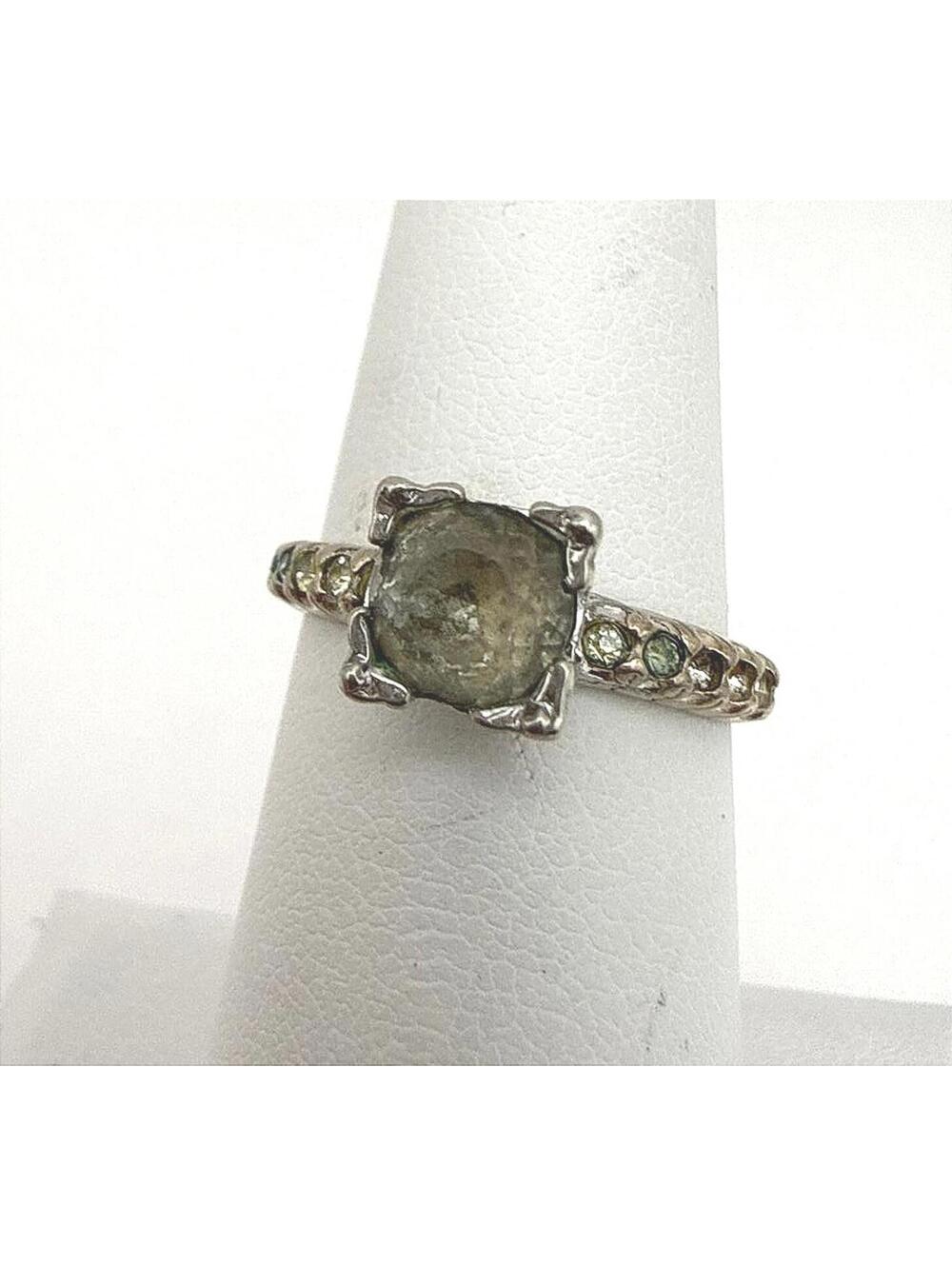 Uncas Sterling Vintage Silver Ring with Discolored Clear Gemstone Size 6.75